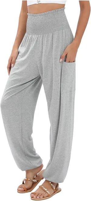 Women's Linen Summer Drawstring Palazzo Pants Low Waist Baggy Stretchy Slim Fit Pant Trousers Business Work