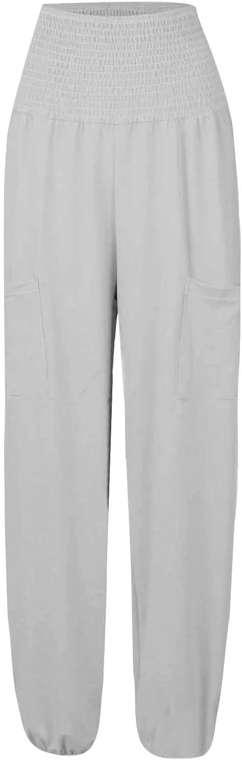Women's Linen Summer Drawstring Palazzo Pants Low Waist Baggy Stretchy Slim Fit Pant Trousers Business Work