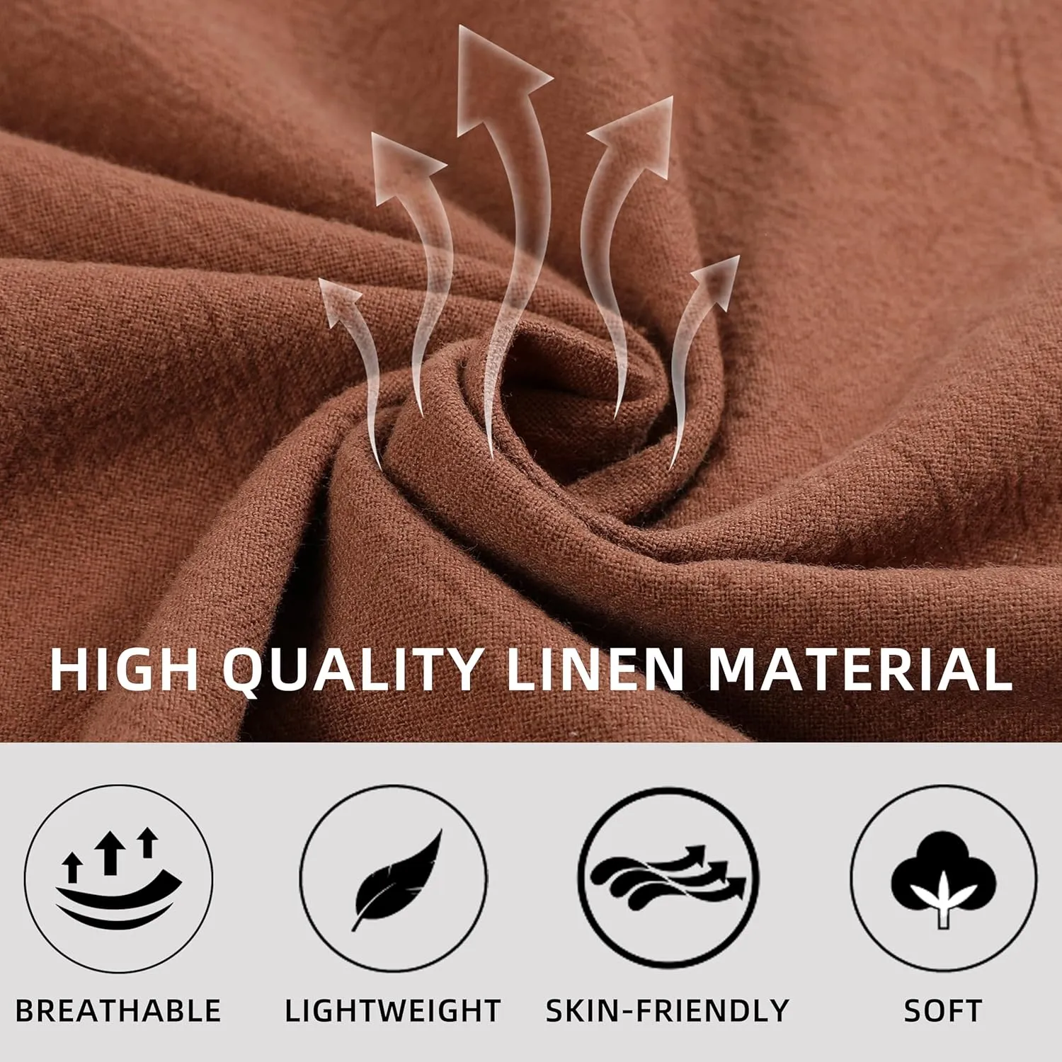Womens Linen Wide Leg Pants High Waisted Drawstring Baggy Loose Beach Pants with Pockets
