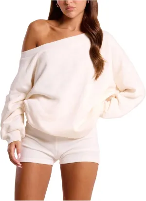 Women's Off The Shoulder Sweatshirt Long Sleeve Drop Shoulder Oversized Pullover Tops Fall Outfits