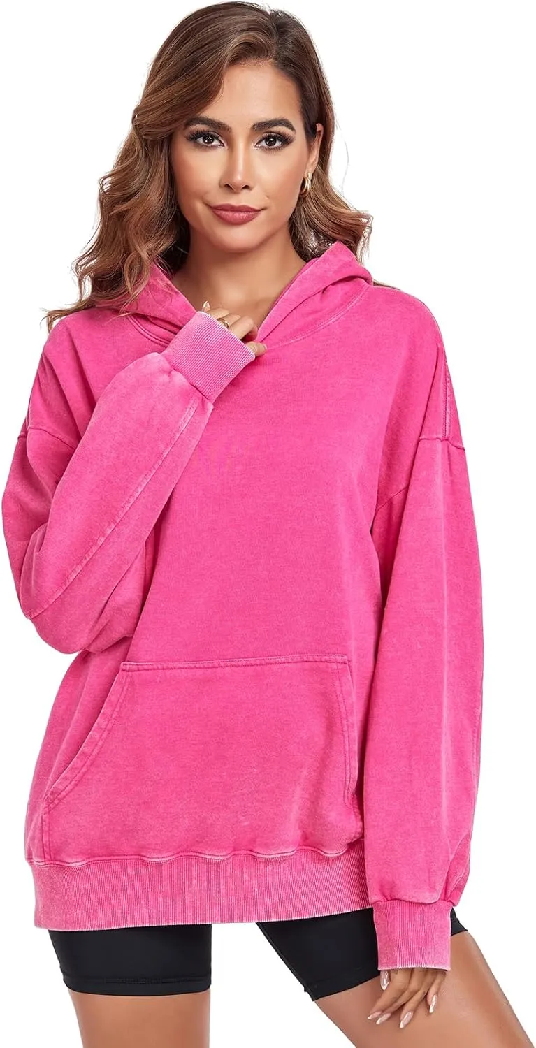 Women's Oversized Hoodies Sweatshirts Vintage Acid Wash Cotton Baggy Spring Fall Outfits Pullover Tops