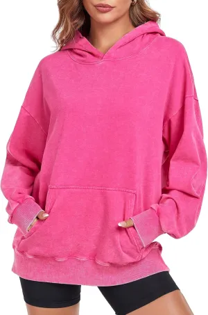 Women's Oversized Hoodies Sweatshirts Vintage Acid Wash Cotton Baggy Spring Fall Outfits Pullover Tops