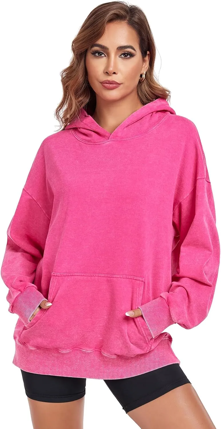 Women's Oversized Hoodies Sweatshirts Vintage Acid Wash Cotton Baggy Spring Fall Outfits Pullover Tops