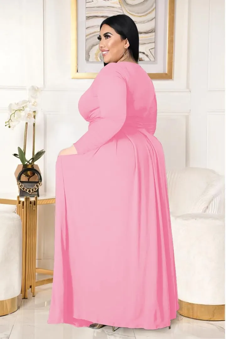 Womens Plus Size 2 Piece Dress Outfits Long Sleeve Bandage Wrap Crop Tops Maxi Skirt Set Dress
