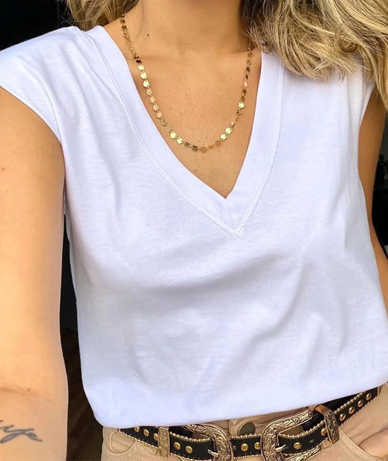 Women's Shoulder Pad Blouse Shirt High Street Outfit Sleeveless V Neck Office Lady Wide Shoulder Tank Tops