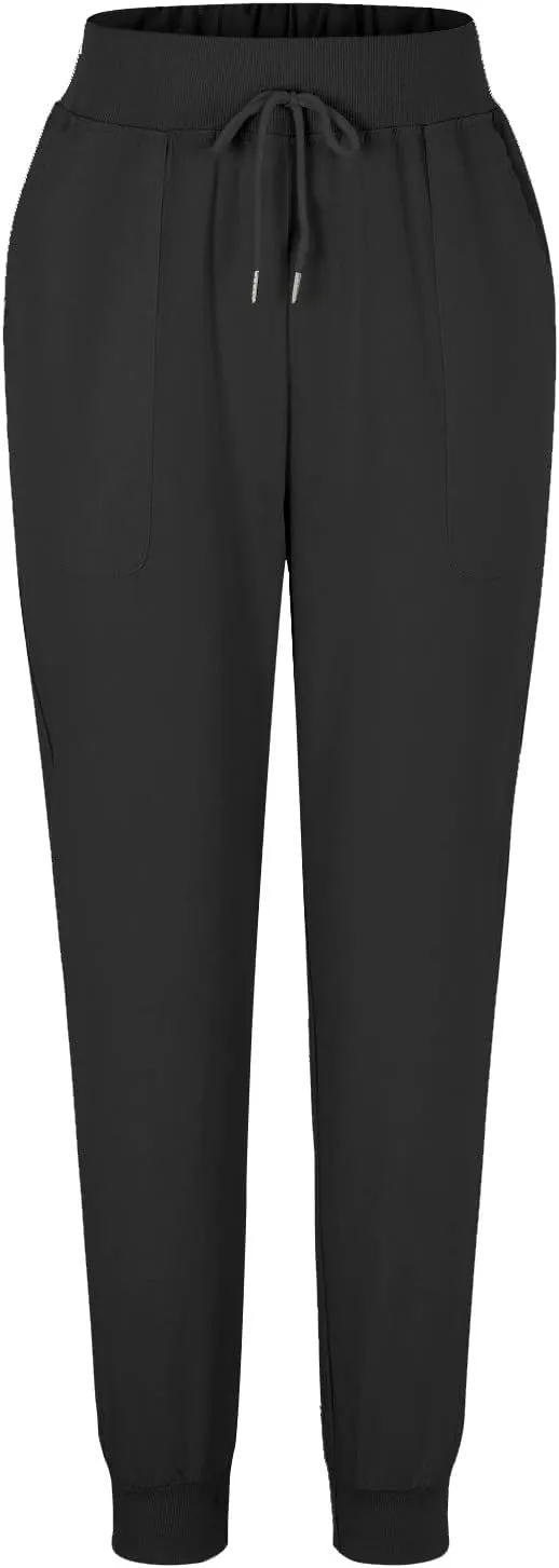 Womens Tapered Pants Casual Cotton Linen Pants Elastic Waist Linen Joggers Drawstring Pants with Pockets Trousers