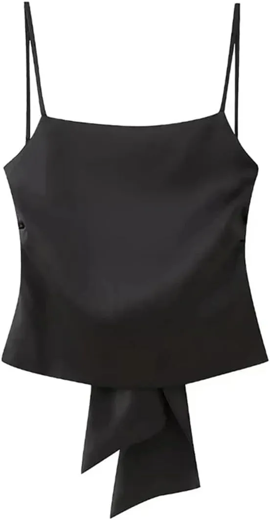 Women's Tied Back Straight Neck Adjustable Thin Straps Camisole Sexy