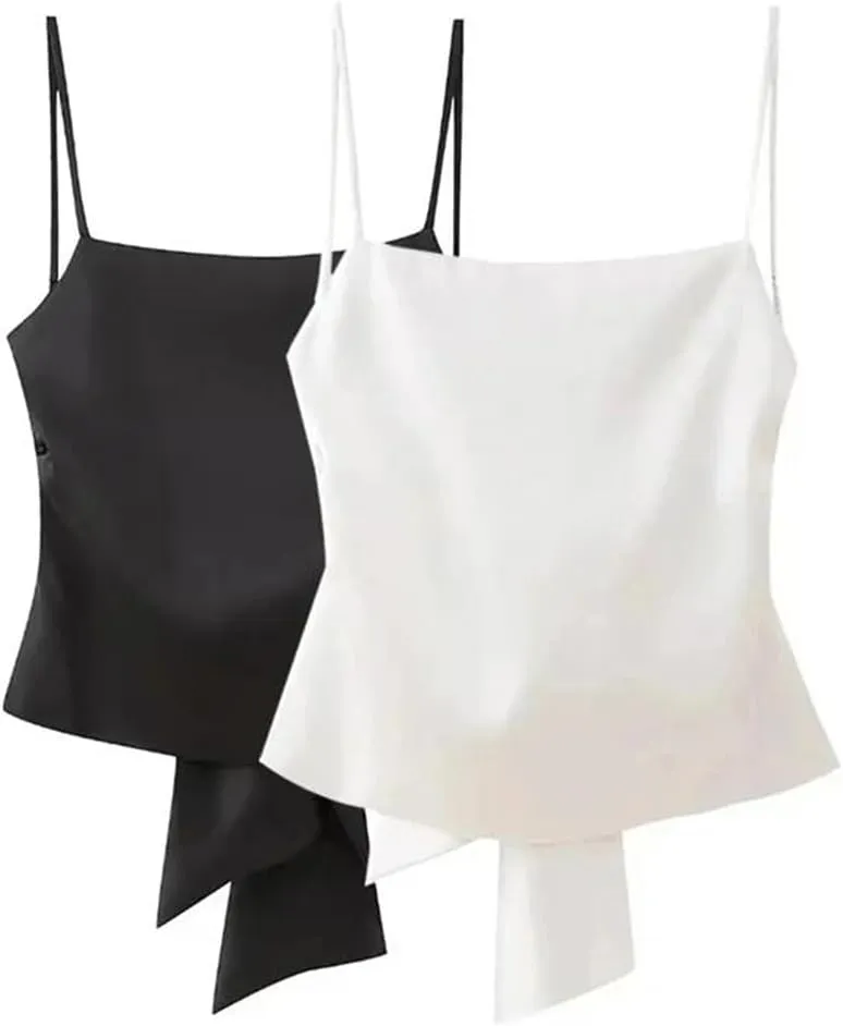 Women's Tied Back Straight Neck Adjustable Thin Straps Camisole Sexy