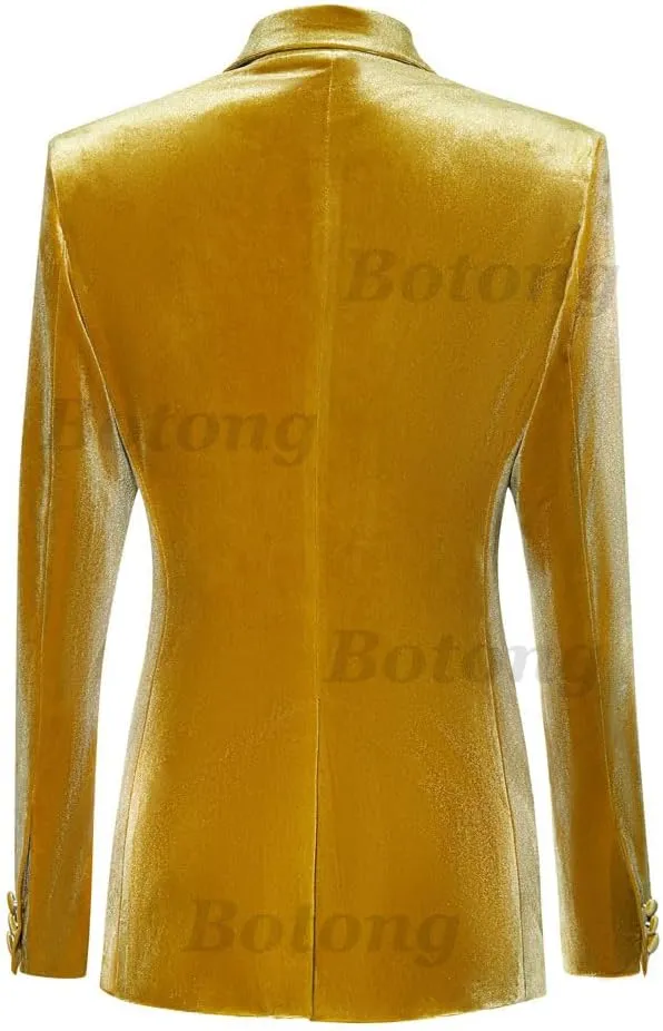 Womens Velvet Suit 2 PC Double Breasted Pants Suit Peak Lapel Formal Suit Womens Business Suits