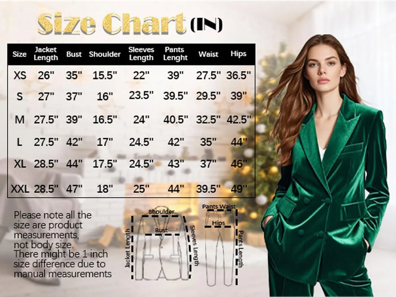Womens Velvet Suit 2 PC Double Breasted Pants Suit Peak Lapel Formal Suit Womens Business Suits