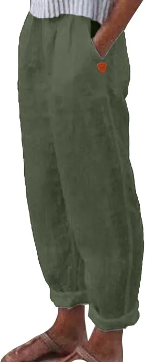 Womens Wide Leg Cotton Linen Pants Summer Casual High Waist Lightweight Lounge Slacks Oversized Beach Baggy Trousers