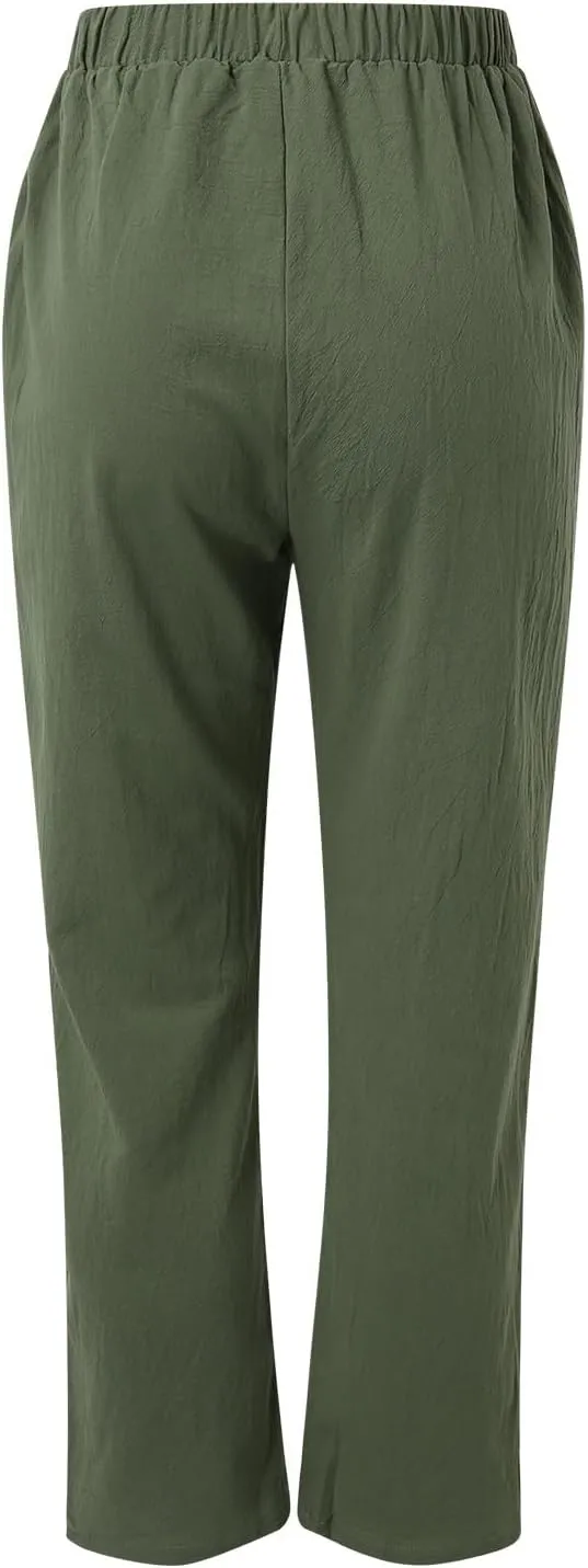Womens Wide Leg Cotton Linen Pants Summer Casual High Waist Lightweight Lounge Slacks Oversized Beach Baggy Trousers