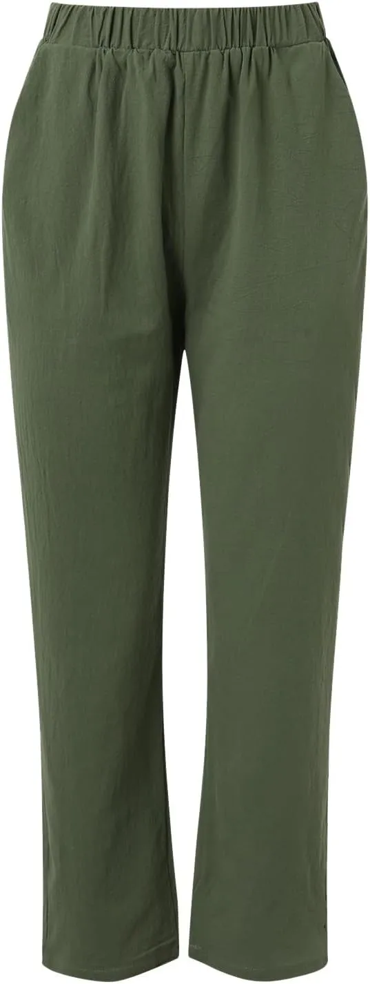 Womens Wide Leg Cotton Linen Pants Summer Casual High Waist Lightweight Lounge Slacks Oversized Beach Baggy Trousers