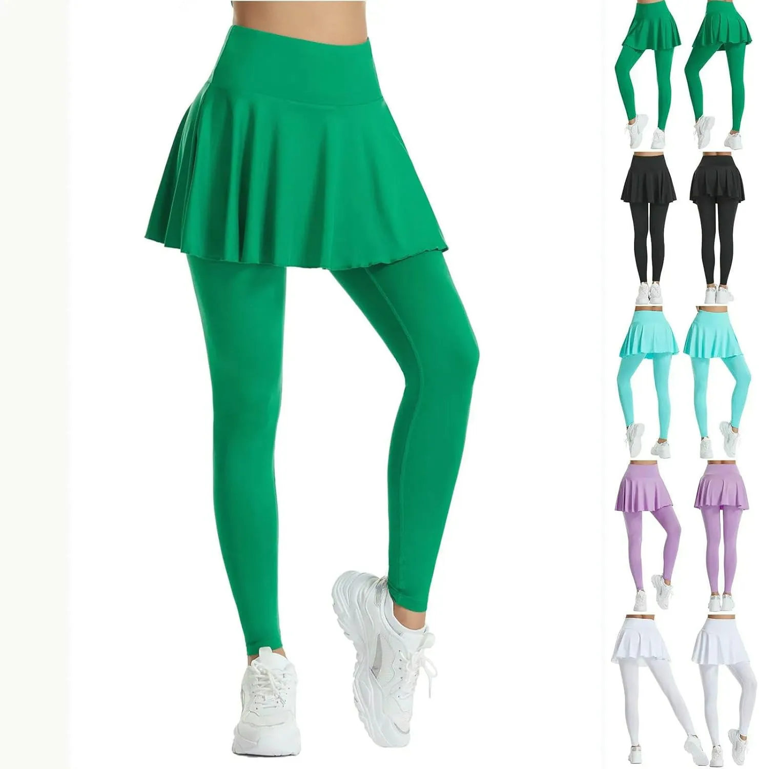 Women's Yoga Pants Skirt Solid Color High Waist Fitness Trousers Cycling Running Training Sports Leggings