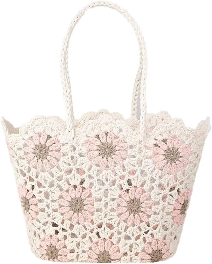 Woven Tote Bag for Women Large Capacity Summer Crocheted Flower Beach Bag Woven Shoulder Bag Well made