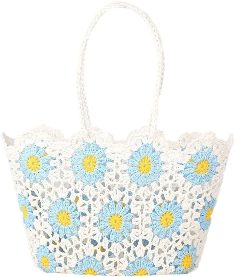 Woven Tote Bag for Women Large Capacity Summer Crocheted Flower Beach Bag Woven Shoulder Bag Well made