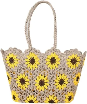 Woven Tote Bag for Women Large Capacity Summer Crocheted Flower Beach Bag Woven Shoulder Bag Well made