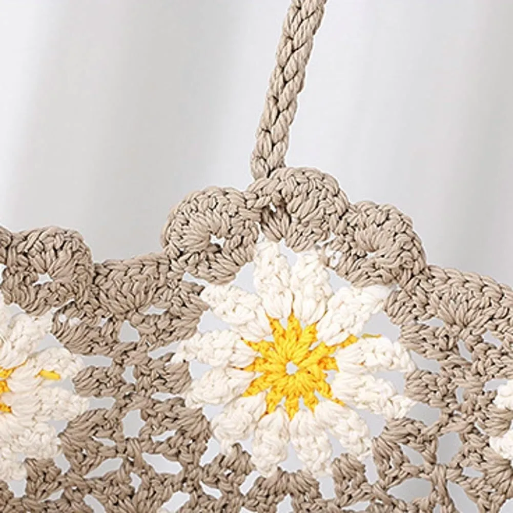 Woven Tote Bag for Women Large Capacity Summer Crocheted Flower Beach Bag Woven Shoulder Bag Well made