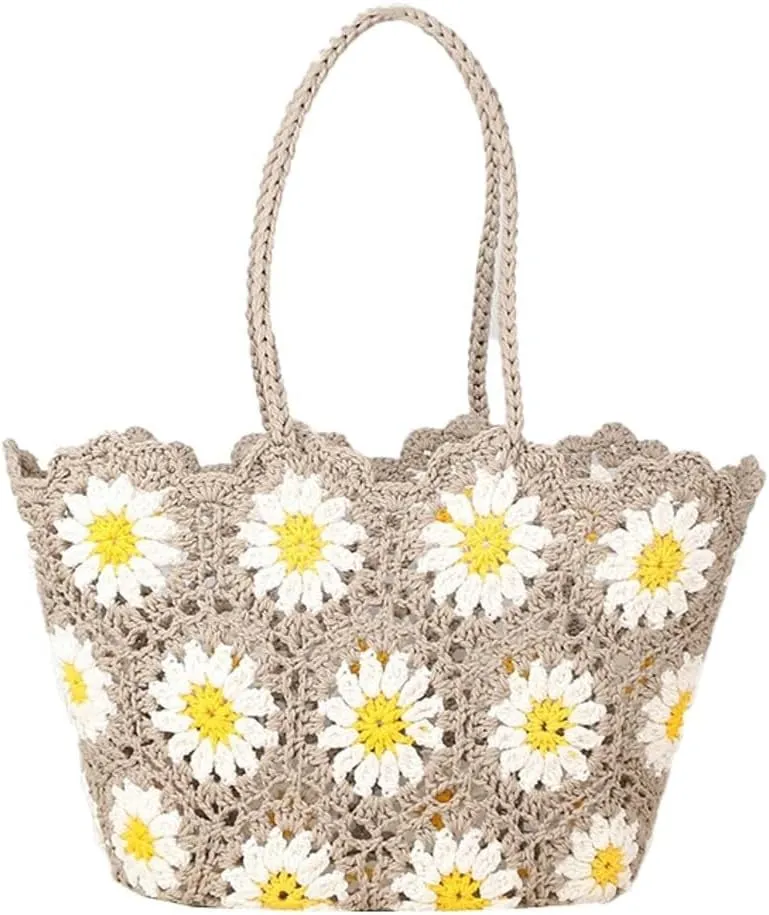Woven Tote Bag for Women Large Capacity Summer Crocheted Flower Beach Bag Woven Shoulder Bag Well made