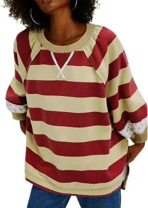 Y2k Oversized Sweatshirt for Women Vintage Star Graphic Hoodies Tops Crew Neck Striped Aesthetic Pullover Sweater