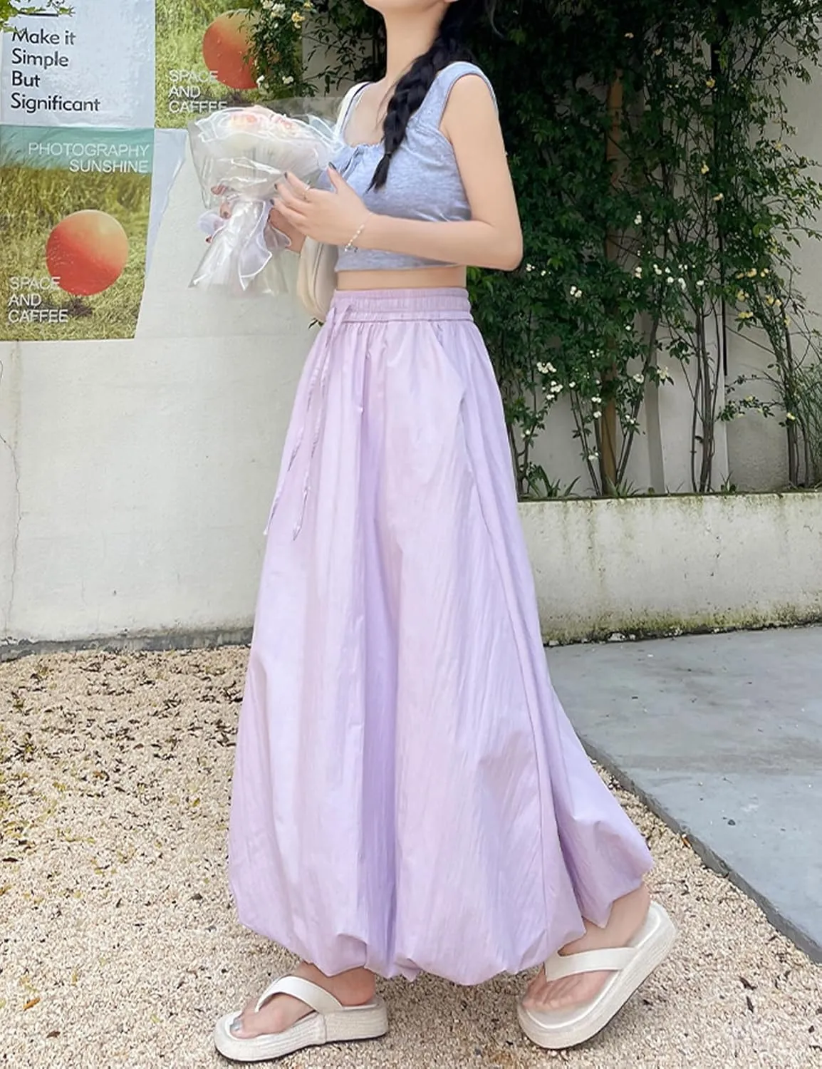 Yimoon Women Bubble Skirt Y2k High Waisted A-Line Long Skirt Ruffle Pleated Summer Casual Puff Midi Dress