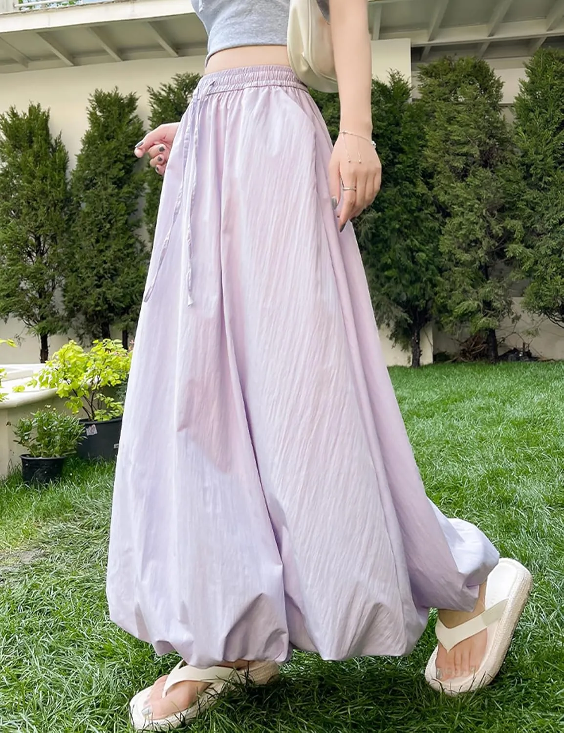 Yimoon Women Bubble Skirt Y2k High Waisted A-Line Long Skirt Ruffle Pleated Summer Casual Puff Midi Dress