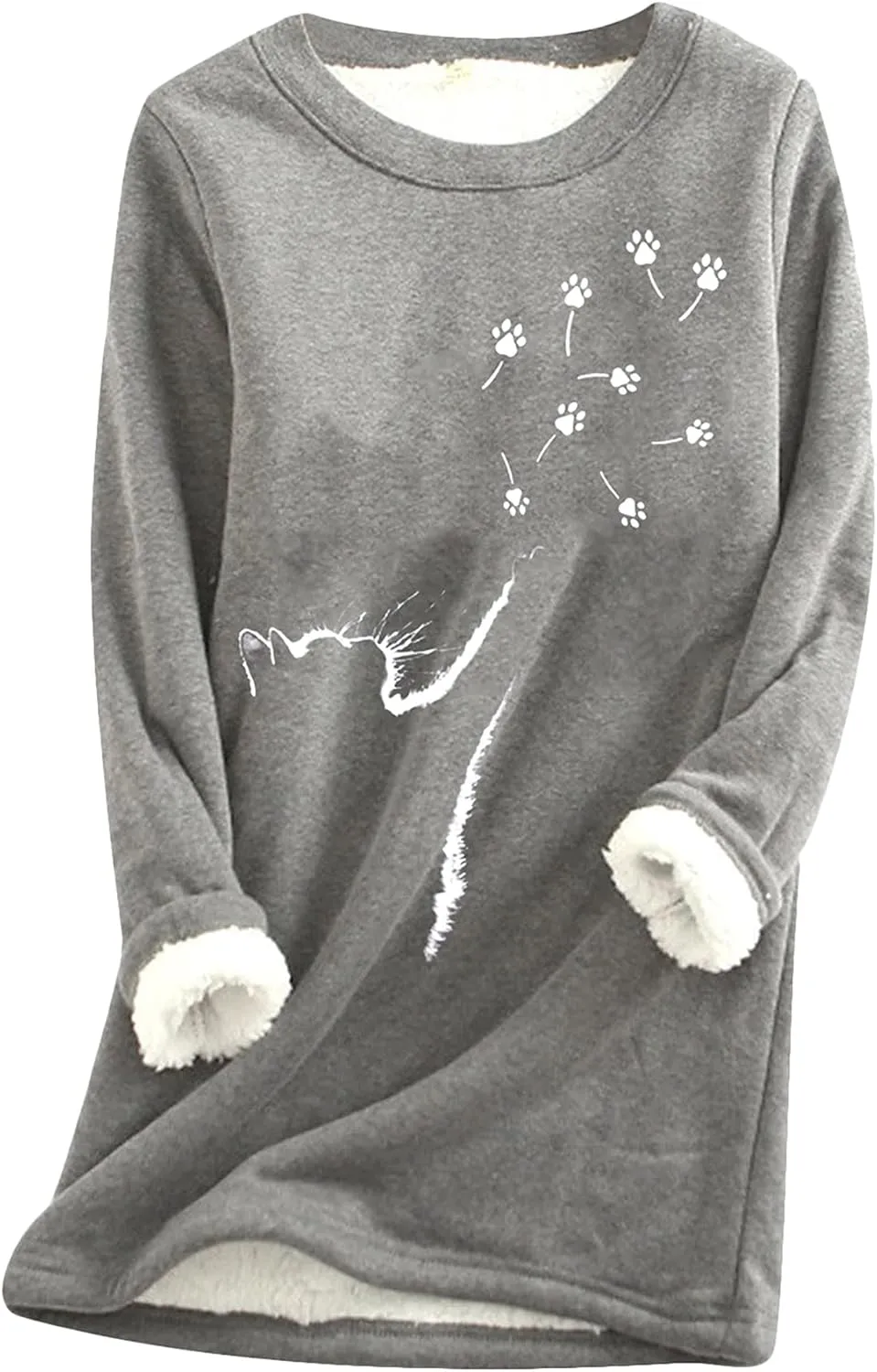 YMING Womens Sherpa Fleece Lined Pullover Winter Warm Crew Neck Sweatshirt Cute Cat Paw Tops Plus Size