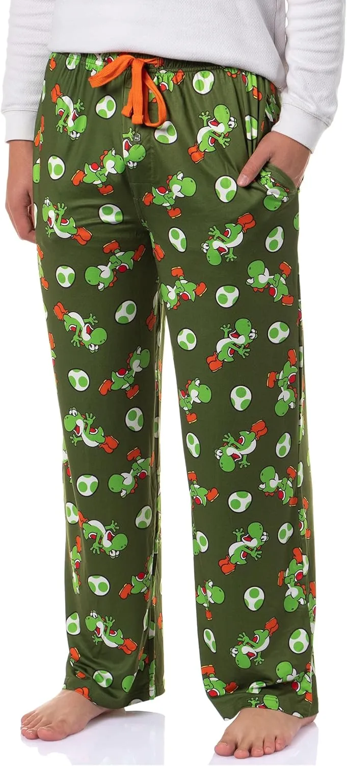 Yoshi Pajama Pants Nintendo Super Mario Men's Yoshi Egg Drawstring Elastic Waistband Lounge Sleep Pajama Pants