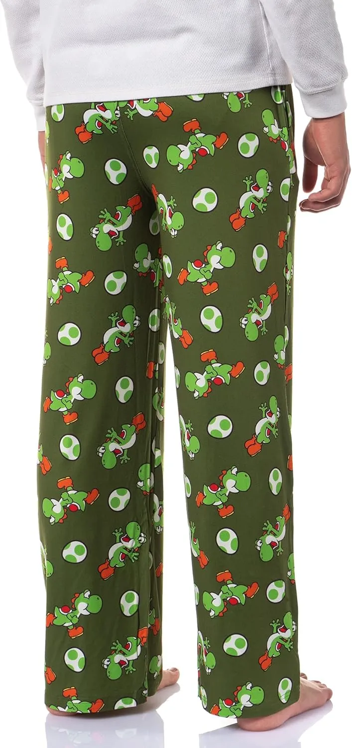 Yoshi Pajama Pants Nintendo Super Mario Men's Yoshi Egg Drawstring Elastic Waistband Lounge Sleep Pajama Pants