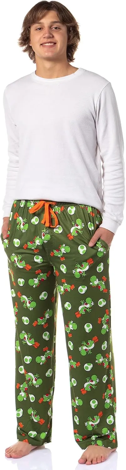 Yoshi Pajama Pants Nintendo Super Mario Men's Yoshi Egg Drawstring Elastic Waistband Lounge Sleep Pajama Pants
