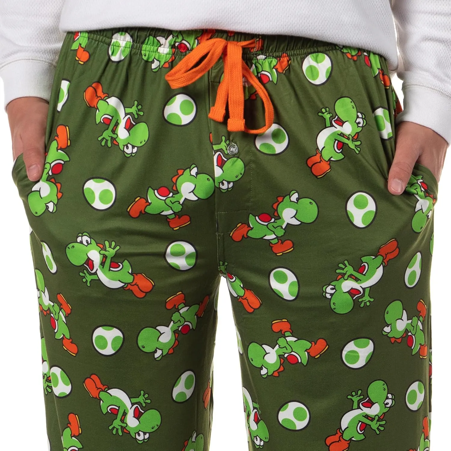 Yoshi Pajama Pants Nintendo Super Mario Men's Yoshi Egg Drawstring Elastic Waistband Lounge Sleep Pajama Pants