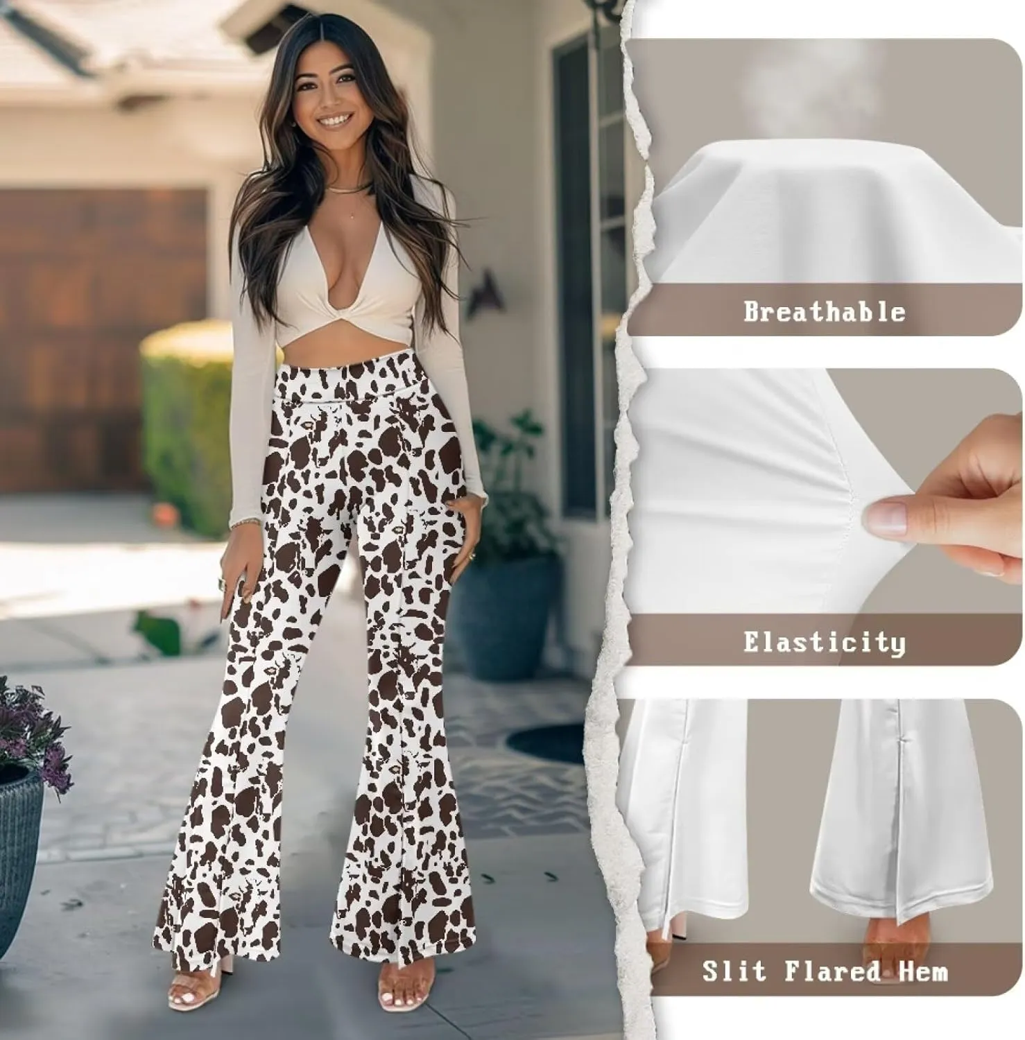 Yuuxorilu Flare Leggings Women Flare Yoga Pants Plus Size Workout Pants High Waist Tummy Control Stretch Wide Leg Pants
