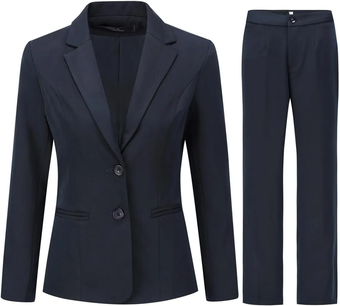 YYNUDA Women's Business Suit Set Lady 2 Piece Blazer and Jacket Two Button Solid Slim Fit for Office Work Pantsuit